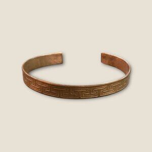 Vintage Copper Cuff Bracelet With Greek Key Design